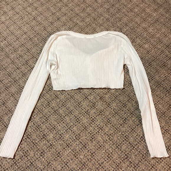 SHEIN White Ribbed Crop V-neck Long Sleeve Button Front Top * Size Small - Picture 6 of 7